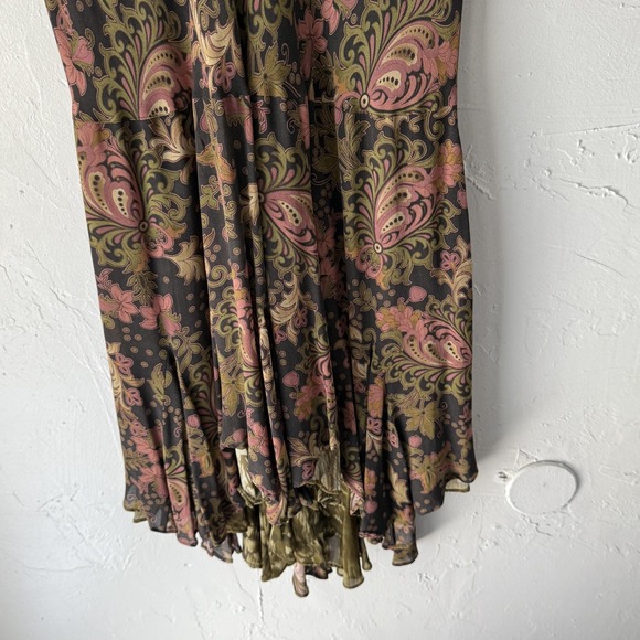 Reversible Boho Skirt‎ Womens XL Brown Green Pink Paisley Asymmetrical Hem - Picture 3 of 7